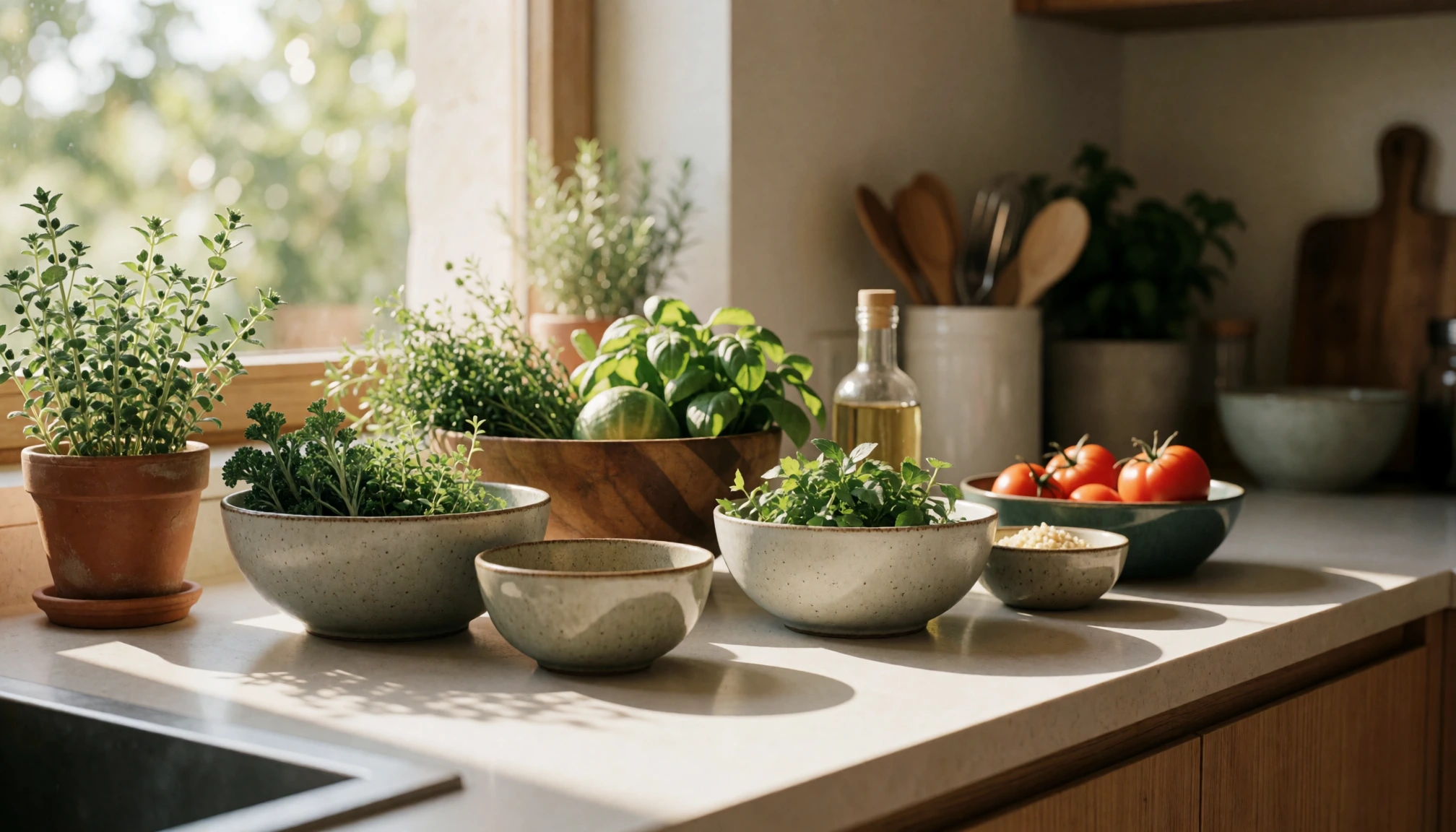Légumes frais préparés avec un équipement de cuisine adapté