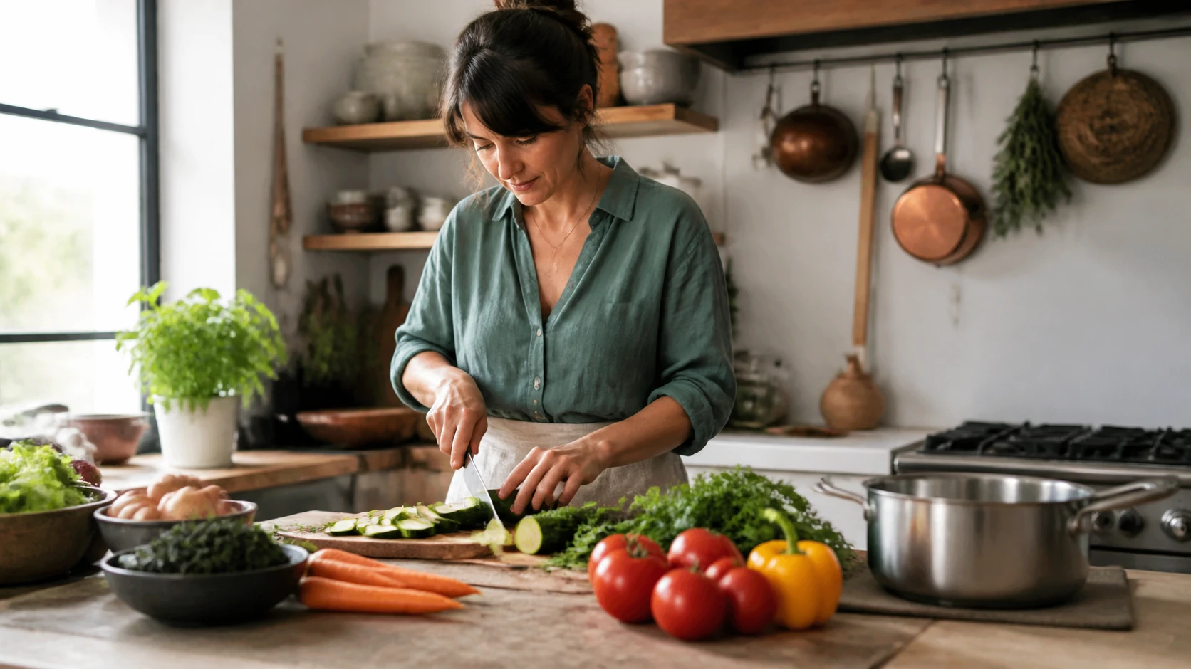 Préparation de légumes dans une cuisine domestique
